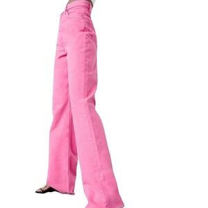 Zara Jeans Women Sz 4 Pink Boogie Wide Leg MidRise Denim Cotton Viral Blogger